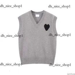 Amis Gilet Pull Sans Manches Col V Paris Mode Tricot Pull High Street Sweat Hiver AM I Heart Coeur Love Jacquard Amisweater 742