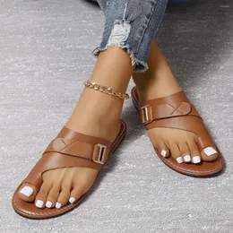 Slippers Female Flat Bottom Summer Roman Solid Colour Flip Flops Retro Lightweight Large Size Shoes Sandalia Feminina