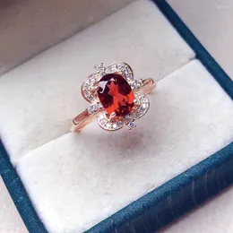 Pierścienie klastra 1CT VVS Grade Natural Garnet Pierścień 6 mm 8 mm wina czerwone srebro do codziennego zużycia 18 -karatowego złota