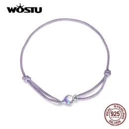 Bangles Wostu 2022 New Sterling Sier Fashion Purple Bracelet Funny Fish Leandingable Hand Rope Women Fine Allmatch Jewelry Gift