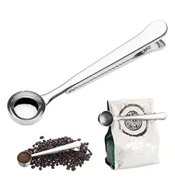 2 I 1 Hållbart rostfritt stålsked med väskeklämma Kaffe mätsked Ground Tea Scoop med Bag Seal Clip Measuring Tools CCA16818831