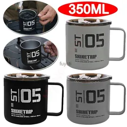 Mugs 350ml Camping Mug Stainless Steel Travel Mug with Lid Double Layers Coffee Mug with Handle Hiking Travel Cookware for Coffee Tea YQ240109