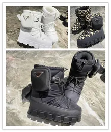 Nowe damskie platforma śniegowe czarne buty kostki pikowane neutralne neutralne białe monolit nylonowe botki z woreczkami o rozmiaru kobiet z pudełkiem