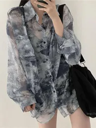 Hemd Zoki Gothic Tie Dye Harajuku Shirt Frauen Koreanische Übergroßen Langarm Casual Brief Bluse Sommer Sonnenschutz Lose Y2K Tops