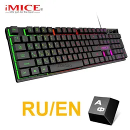 キーボードゲームキーボードロシアンENキーボードRGBバックライトキーボード104キーUSB Wired Gamer Keyboard for Tablet Desktopl240105