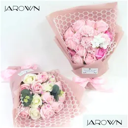 Decorative Flowers Wreaths Jarown Soap Flower Rose Artificial Bouquet Pink Fake Wedding Decoration Valentines Day Birthday Gift 24 Dh0Zg