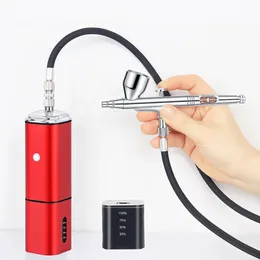 Portable Handheld Cordless Airbrush Kit with Compressor Gun Set Rechargeable Air Brush Art Nail Model Painting Tattoo Tool 240108