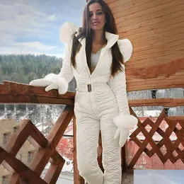 Kvinnors träningsdräkter Tracksuits Women One Piece Ski Jumpsuit Breattable Snowboard Jacket Skidbyxa Set Bodysuits Outdoor Snow Suits OteJ1