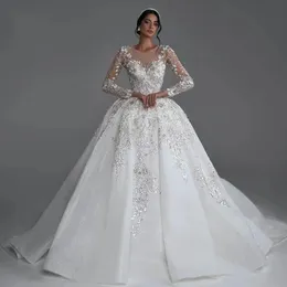 Abiti di lusso 2023 Arabo Plus Size abito da ballo Abiti da sposa Backless maniche lunghe Cristalli Abito da sposa Splendidi abiti da sposa con paillettes C