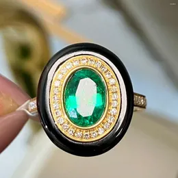 Cluster Rings LR2024 Emerald Ring Pure 18K Gold Jewelry Nature Green 1,48ct Gemstones Diamonds Female For Women Fine