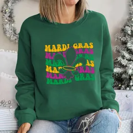 Kadın Hoodies Mardi Gras Sweatshirt Fleur de Lis Uzun Kollu Kazaklar Kadın Moda Günlük Pamuk Üstleri