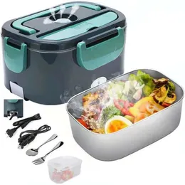 2 In 1 Home Car Electric Lunch Box Food Heating Bento 304 Stainless Steel Liner Container Heated Warmer Portable Set 240109