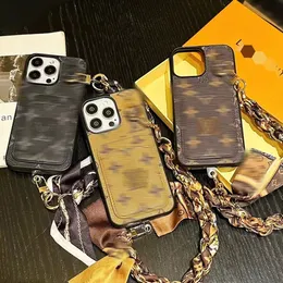 Luxury Designer Phone case iphone 15 Pro Max 14 13 12 11 15Plus New fashion print design Crossbody scarf Lashing luxury phone case