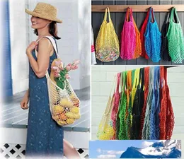 Portable Reusable Drawstring Shopping Grocery Cotton Storage Bag Hand Tote Net Mesh Net Woven String Ecology Market Handbag4169101