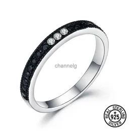 클러스터 반지 Yezoxa Black Cubic Zirconia 925 Sterling Silver 3 Stone Love Band Ring #6 #7 #8 yq240109