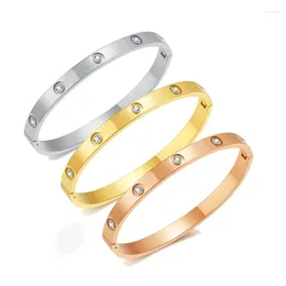 Bangle SNQP Design Cuff Bracelets For Women Stainless Steel Couple Bangles Fashion Cubic Zirconia Gold Color Jewelry Accessories