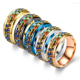 Cluster Rings 2024 Stainless Steel For Women Men Black Gold Colorful Crystal Chain Rotating Couple Ring Fashion Jewelry Trend Gifts