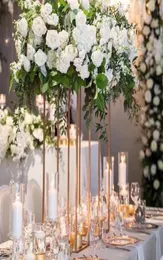 10pcs altın çiçek vazo zemin vazolar sütun standı metal yol kurşun düğün merkez parçası çiçek rafı etkinlik partisi dekorasyonu1510404