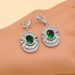 Hoop Earrings XUTAAYI Style Sterling Silver High Quality Zircon Stone Green Luxury Daily Wear Drop