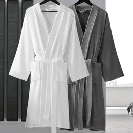 Women 100% Cotton Terry Bath Robe Plus Size Suck Water Towel Bathrobe Kimono Dressing Gown Winter Summer Men Waffle Sleepwear 240109