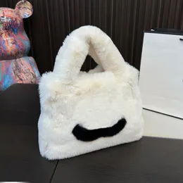 Women Designer Soft Hobo Fluffy Bag White/Black Two-Tone Design Fur Tote with Top Handle 30x22cm Large Capacity Luxury Evening Square Handbag Travel Casual Coin Purse