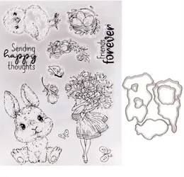 Принадлежности для рисования, набор очень милых штампов с кроликом и координационные штампы, ветки, пасхальная резка металла для скрапбукина своими руками