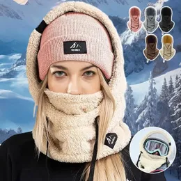Sherpa Hood Ski Mask High Polar Fleece Balaclava 겨울 방풍 야외 사이클링 캡 얼굴 마스크 여성 플러시 따뜻한 모자 240109