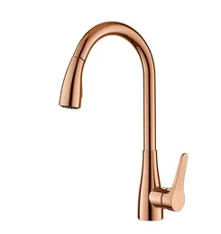 Tuqiu Kitchen Faucets Single Handle Pull Out Kitchen Mixer Tap Single Hole Rotating Rose Gold Water Mixer Tap Mixer Tap T2004242064830