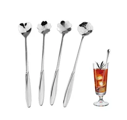 4Pcs Set Long Handle Flowers Shaped Stirring Spoons stainless Steel Flatware Ice Tea Dessert Spoon Dinnerware Kitchen Accessorie3904863