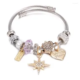 Link pulseiras diy charme de aço inoxidável estrela amor coroa contas jóias acessórios atacado para meninas
