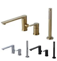 Badezimmer-Duscharmatur, Bad-Duschset, Wasserfall, Badewanne, Waschbecken, Wasserhahn, Wassermischer, Waschbeckenarmaturen, Messing, Chrom, schwarz gebürstetes Gold8552489