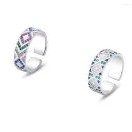 Anéis de cluster Amaiyllis 925 prata esterlina luz luxo colorido zircão listrado índice de dedo anel simples cristal aberto jóias