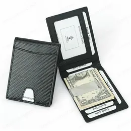 RFID Carbon Fiber Pattern Clip Slim Money Clip for Men Leather Mini Wallet with Money Clips Small Wallet Purse277d