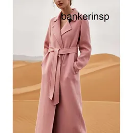 Cashmere Coat Maxmaras Labbro Coat 101801 Pure Wool Lazy Pink High end Temperament sided Pure Cashmere Women's Mid length Design Feel Woolen Autumn and Winter