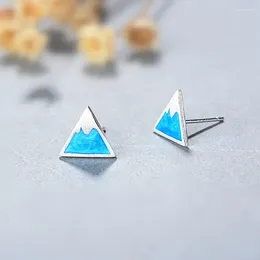 Orecchini a bottone alla moda color argento piccolo triangolo di neve di montagna blu per le donne ragazza regalo gioielli di moda Dropship all'ingrosso
