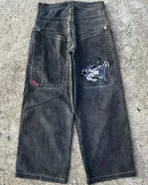 Jeans masculinos streetwear jnco y2k hip hop desenhos animados impressão gráfica vintage baggy calças pretas homens mulheres cintura alta calças largas perna 207