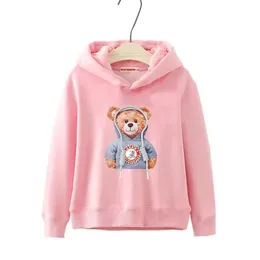 Teddy bear Hoodie Kids Children Girl boy childre cartoon Street casual hip-hop spring and autumn Sweatshirt Long sleeved 240108