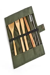 30st trätorns serisuppsättningar bambu tesked gaffel soppsked kniv catering bestick uppsättning med tygpåse kök matlagningsverktyg Utens8190670