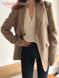 Giacche aelegantmis primaverilo New Blazer Blazer Giacca da donna Pocchi casual manica lunga abito da lavoro da lavoro Office Lady Solid Slim Blazer 2023