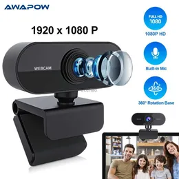 Webcams Awapow Webcam 1080p 전체 HD 웹 캠 PC 컴퓨터를위한 마이크 회전식 카메라 YouTube 비디오 콜 컨퍼런스 USB 4K Cameral240105