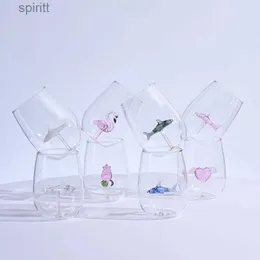 Wine Glasses 3D Shark Rose Love Glass Cup Wine Transparent Glass Mug Heat-resistant Glass Cup Drinkware Tea Juice Milk Cup Coffee Mug Home Wa YQ240105