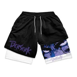 Men's Shorts Anime Berserk Gym Shorts Men's Manga 3D Printing 2-in-1 Performance Shorts Fitness Summer Quick Dry Mesh ShortsL240104