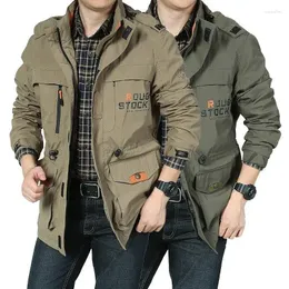 Herren-Wander-Windjacke mit Kapuze, lässig, mittellang, lockere Outdoor-Mode, Armee-Cargo-Bomber, Herrenbekleidung