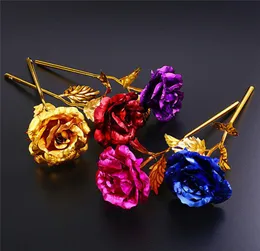 Boże Narodzenie Prezent 24K Gold Foil Plated Rose Creative Prezenty trwa na zawsze Róża na Valentine E039S Day Girl Prezent 8530055