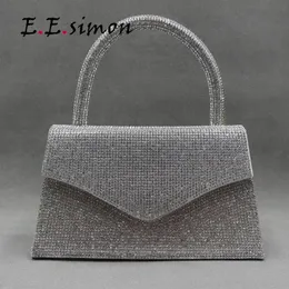 Luxur Design Diamond Small Flap Bag Quality Pu Leather Evening Purse Silver Crystal Chain Shoulder Crossbody Clutch 240108