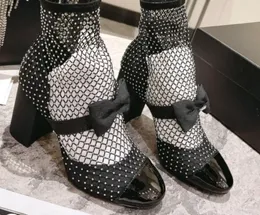Designer de luxe strass boucle talon épais femmes chaussures à talons hauts bottillon mode couleur mixte bottine usine