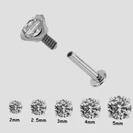 Bilezikler ASTM F136 Titanyum Labret Dudak Piercing 2mm 2.5mm 3mm 4mm 5mm Gem Üstleri Kulak Kıkırdak Tragus Saplama Vücut Takı