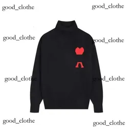 Paris Amis AM I Sweater Amiparis Classical Black White Stripe Designer Knitted Jumper Jacquard Love Heart Sweat Men Women Pull Turtleneck 171