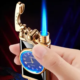 2024 Nuovo antivento dritto blu fiamma rocker senza accendino a gas orologio e accendino tutto in uno regalo personalizzato e creativo da uomo
