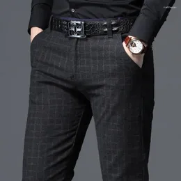 Pantalon pour hommes décontracté à carreaux affaires coupe ajustée noir bleu Style classique pantalon élastique vêtements de marque masculine